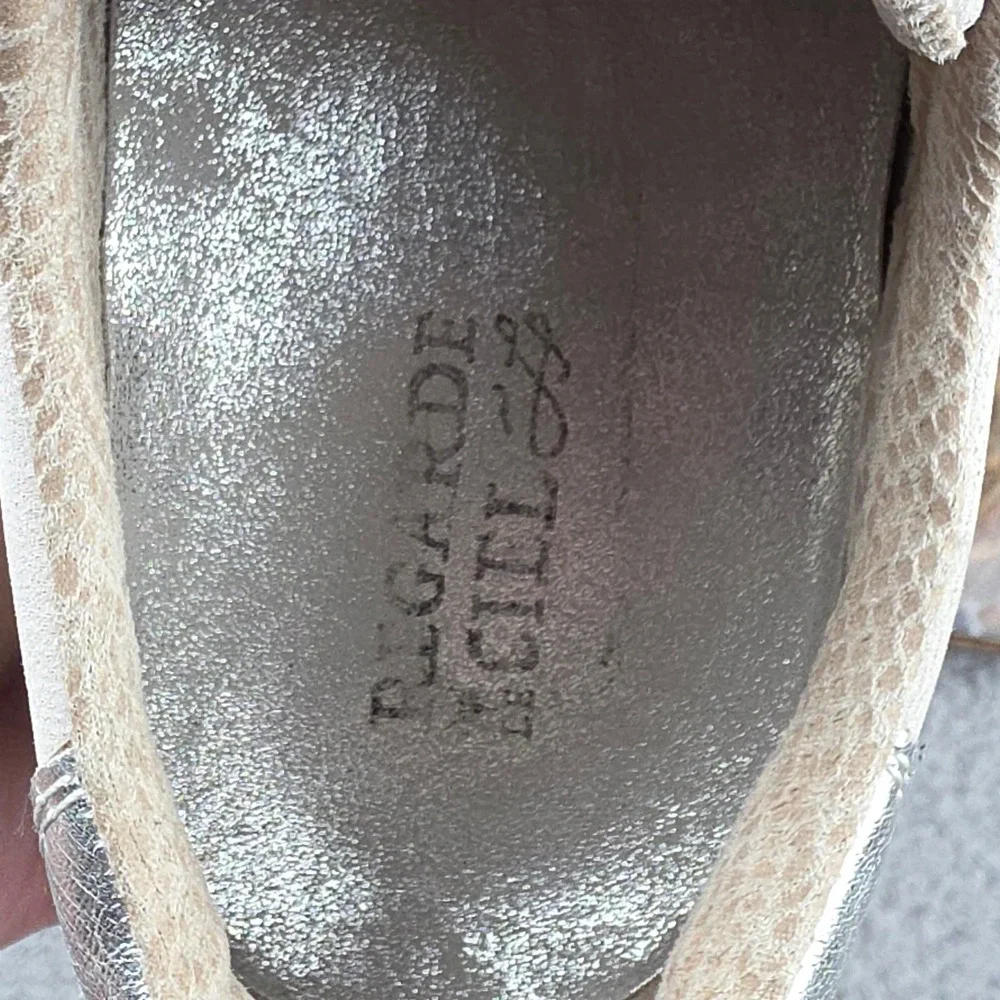 R Lararde Gill Women's Sneakers Athletic Shoes‎ Silver Beige Blue Suede size 39